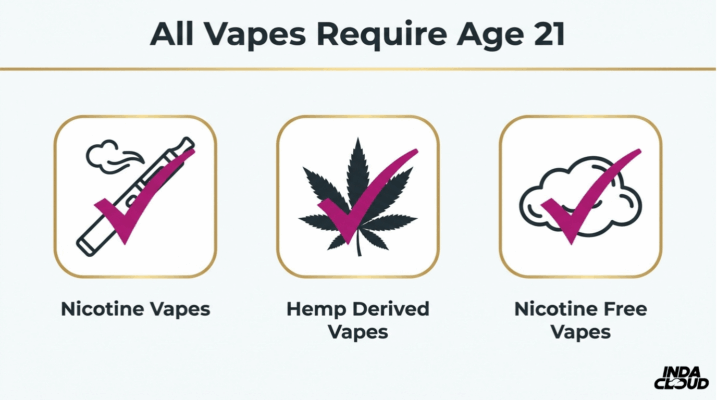Infographic Showing All Vape Types Including Nicotine, Hemp-Derived, And Nicotine-Free Vapes Require Age 21